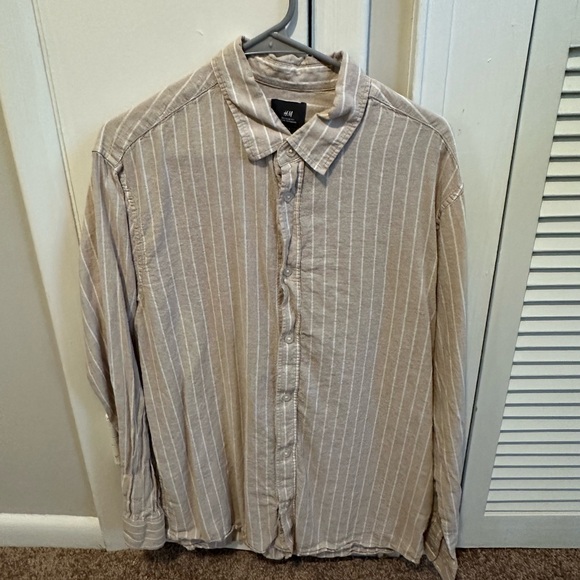 H&M Men's Casual Beige Striped Shirt - Picture 1 of 2